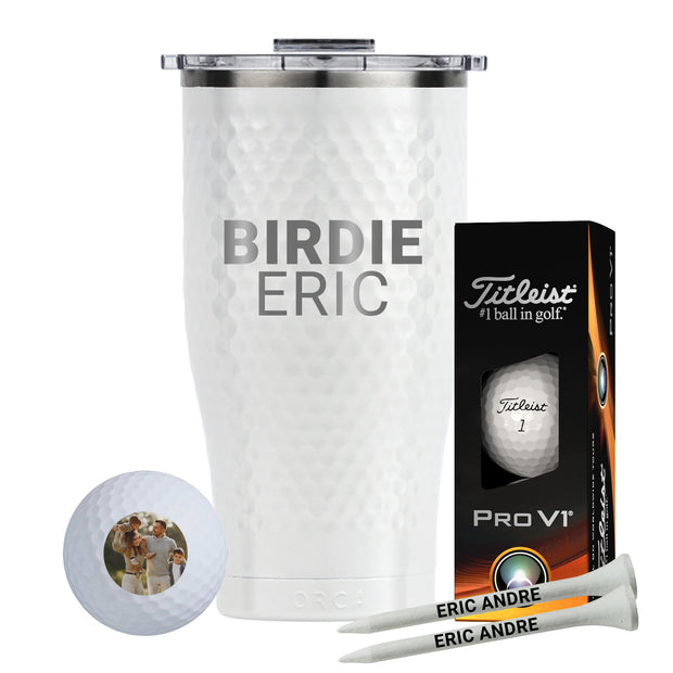 27 Oz Orca Chaser W/Sleeve of Titleist Pro V1 W/ Tees Laser Engraved