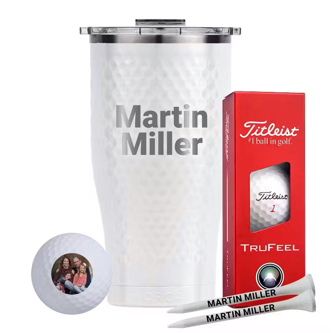 27 Oz Orca Chaser W/Sleeve of Titleist TruFeel W/ Tees Laser Engraved