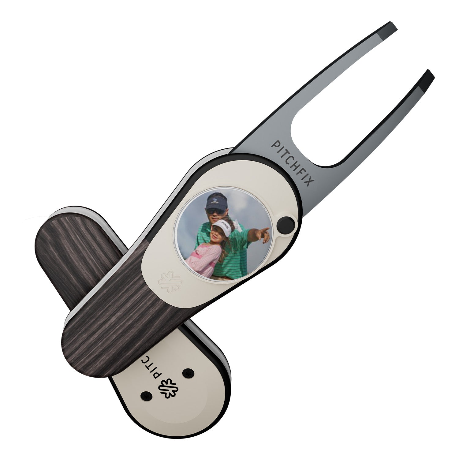 Pitchfix Woodie Divot Tool with Custom Ball Marker (Black Ash)