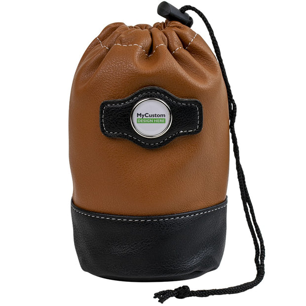 Synthetic leather drawstring pouch - Brown